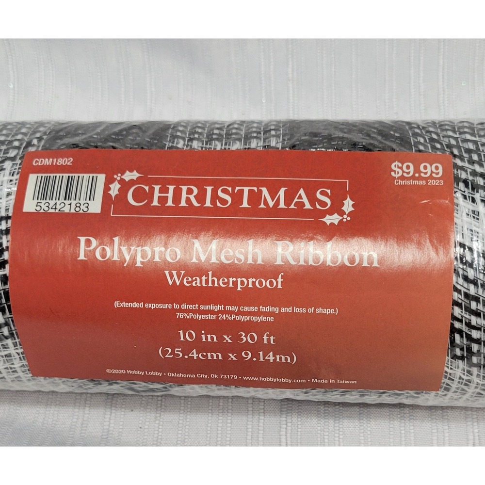 Wreath Mesh Ribbon Black White Plaid 10in x 30ft Hobby Lobby Christmas Polypro